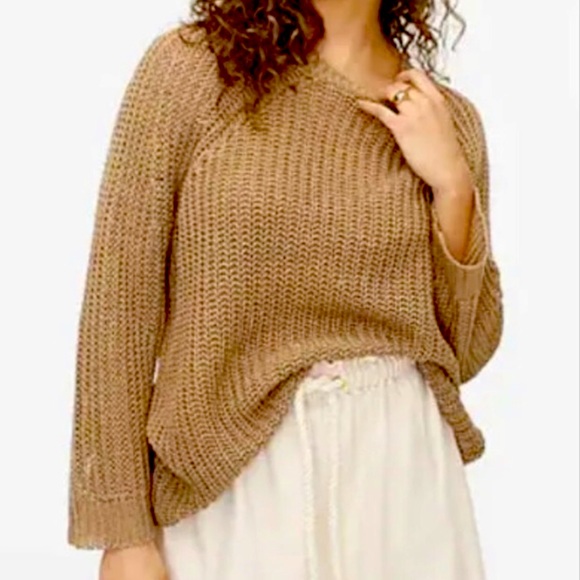 J. Crew Women’s Relaxed-Fit Linen Beach Pullover Sweater In Tan Size Small - Picture 1 of 9